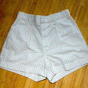 Vtg White blu/green/pink Shorts Belted Cuffed Checkered rn15354